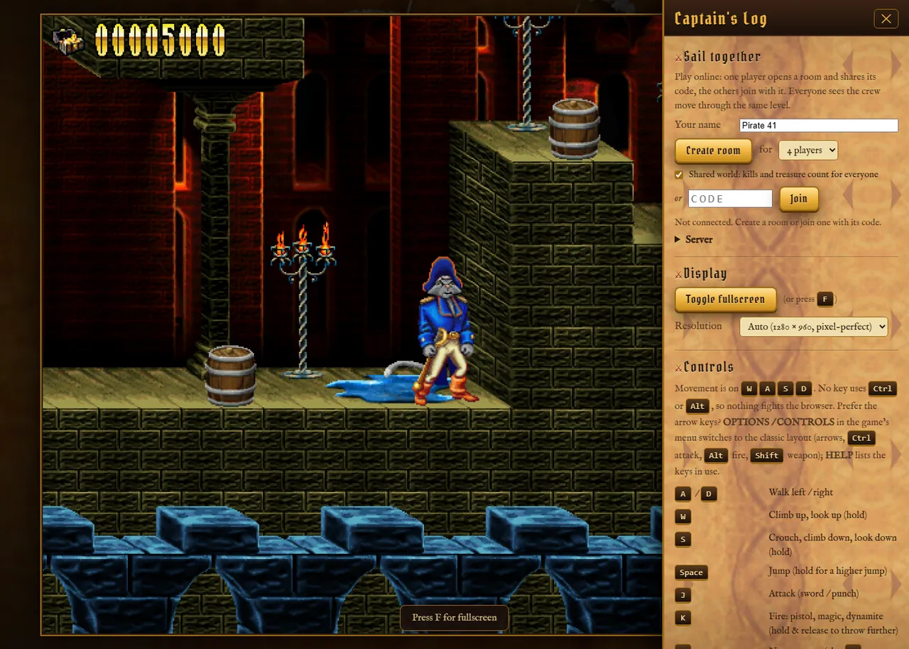The game running in the browser with the settings panel open on the right