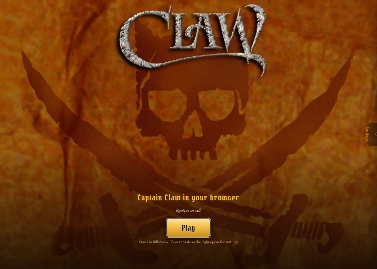 The Play screen: the CLAW logo over a parchment skull and crossed swords