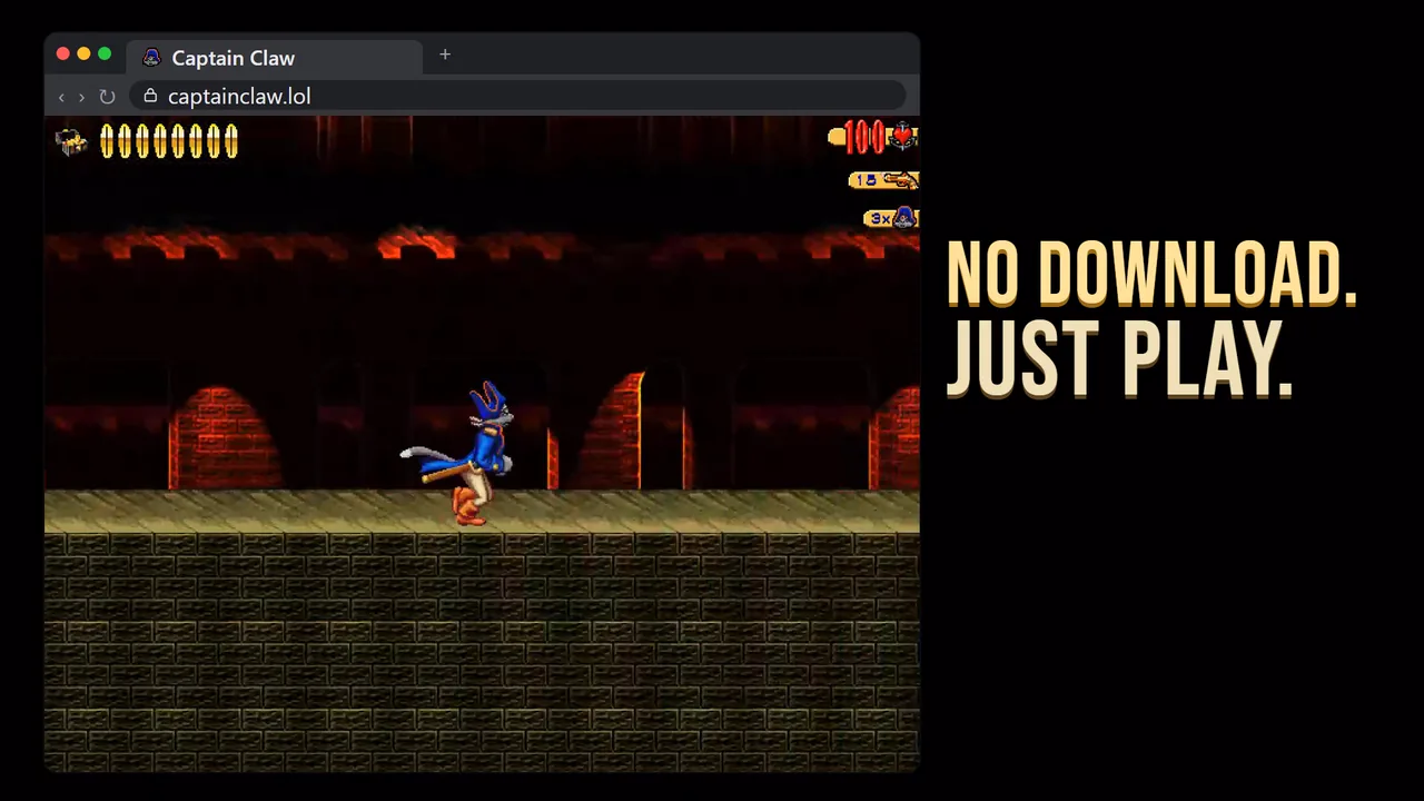 The game running in a browser window at captainclaw.lol