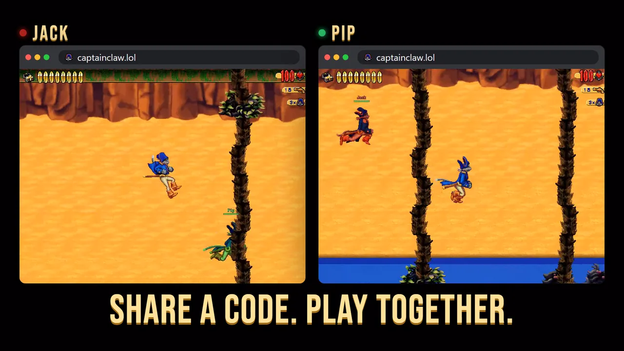 Two players in two browser windows, in the same level